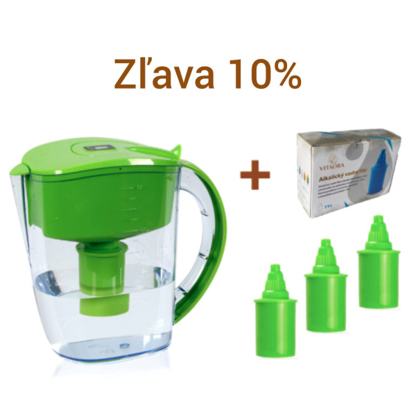 Filtračná kanvica s alkalickým filtrom - ZELENÁ + 3 filtre
